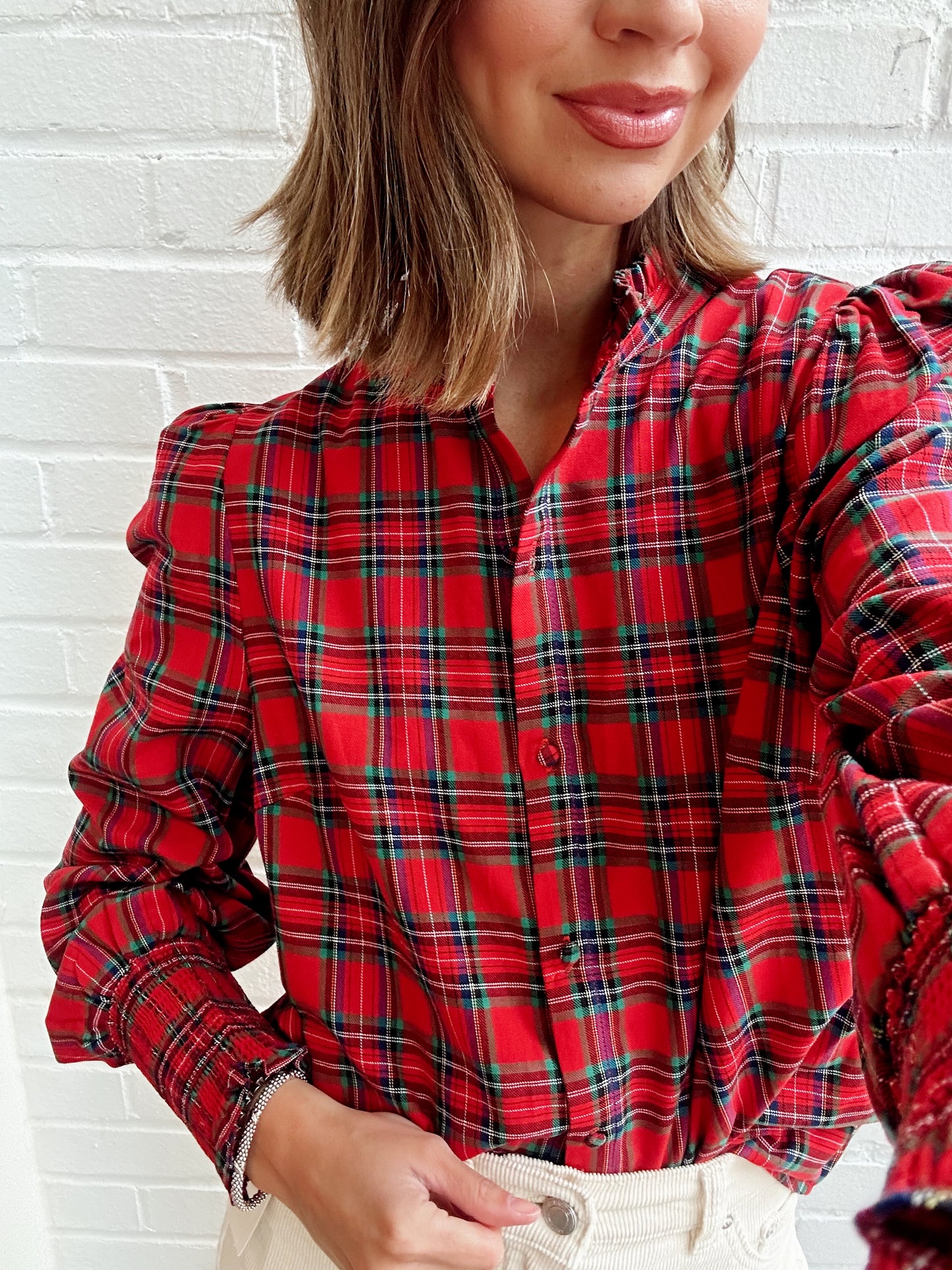 CHAPMAN PLAID SPLIT NECK TOP