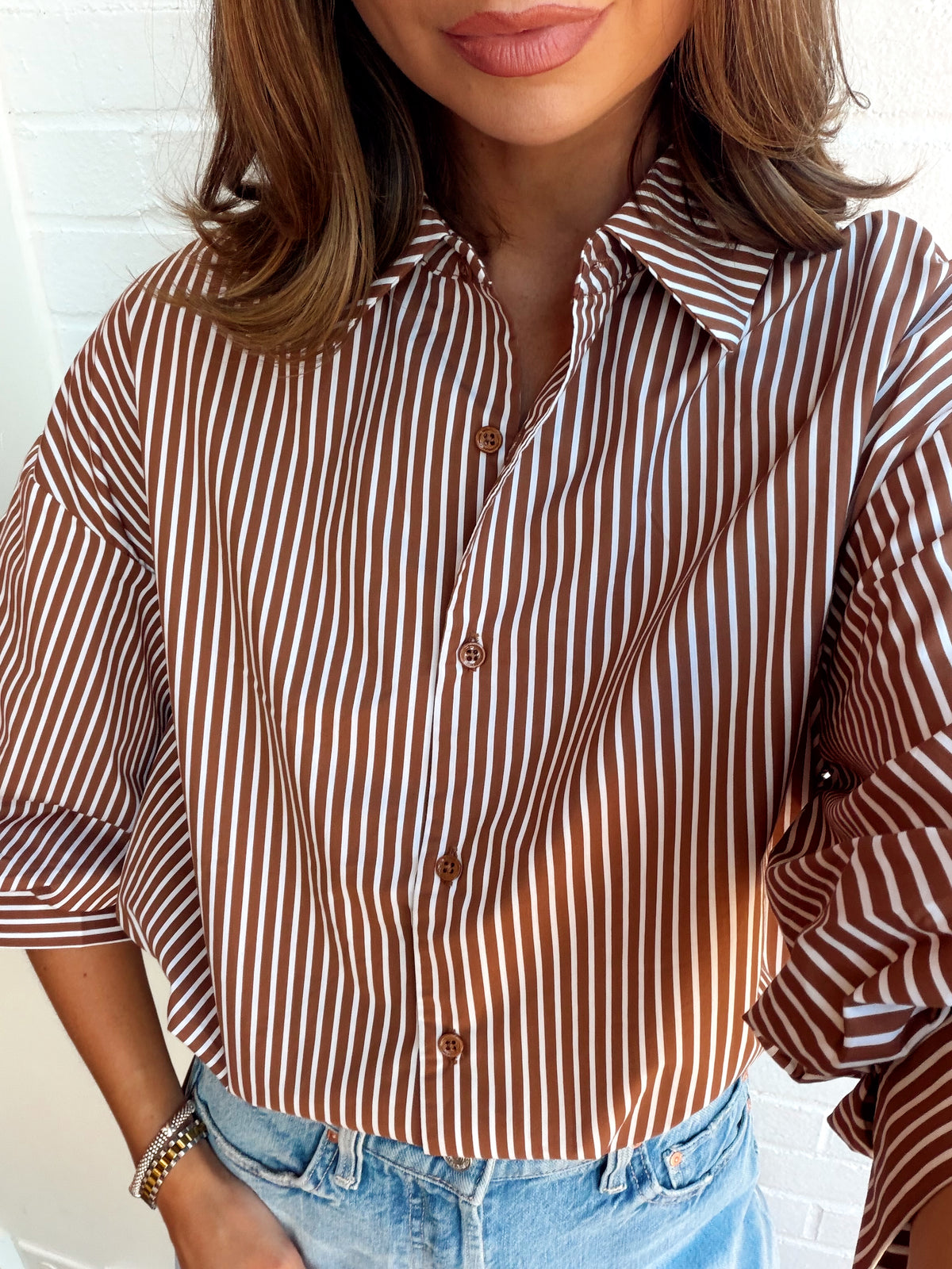 STRIPED BALLON SLEEVE SHIRT