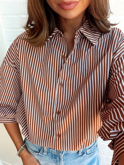 STRIPED BALLON SLEEVE SHIRT