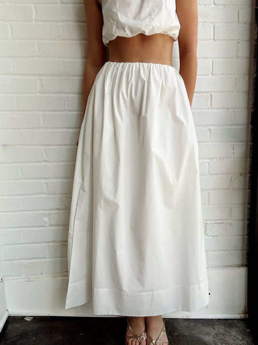 NOMI COTTON RUCHED MIDI SKIRT