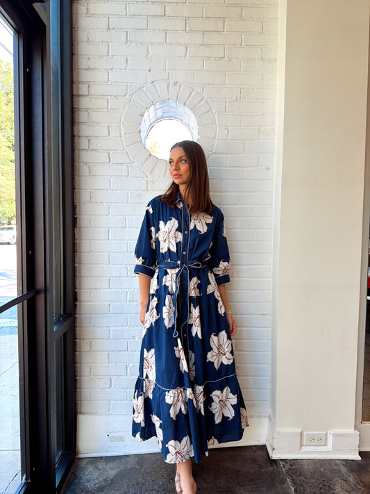NAVY FLORAL MAXI DRESS