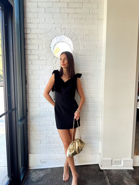 VELVET DETAIL MINI DRESS