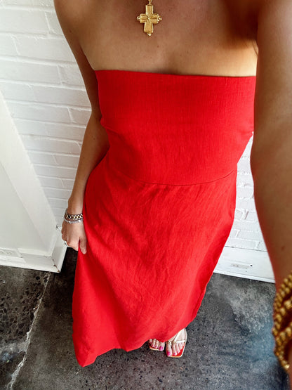 AMBER STRAPLESS LINEN DRESS