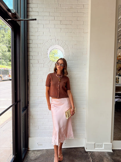 LACE TRIM BIAS CUT MIDI SKIRT