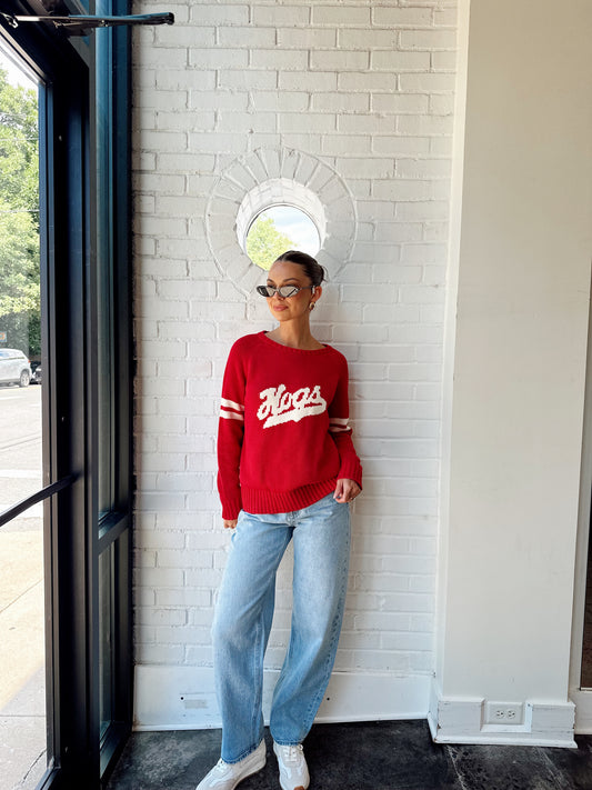 VARSITY SCRIPT "HOGS" SWEATER