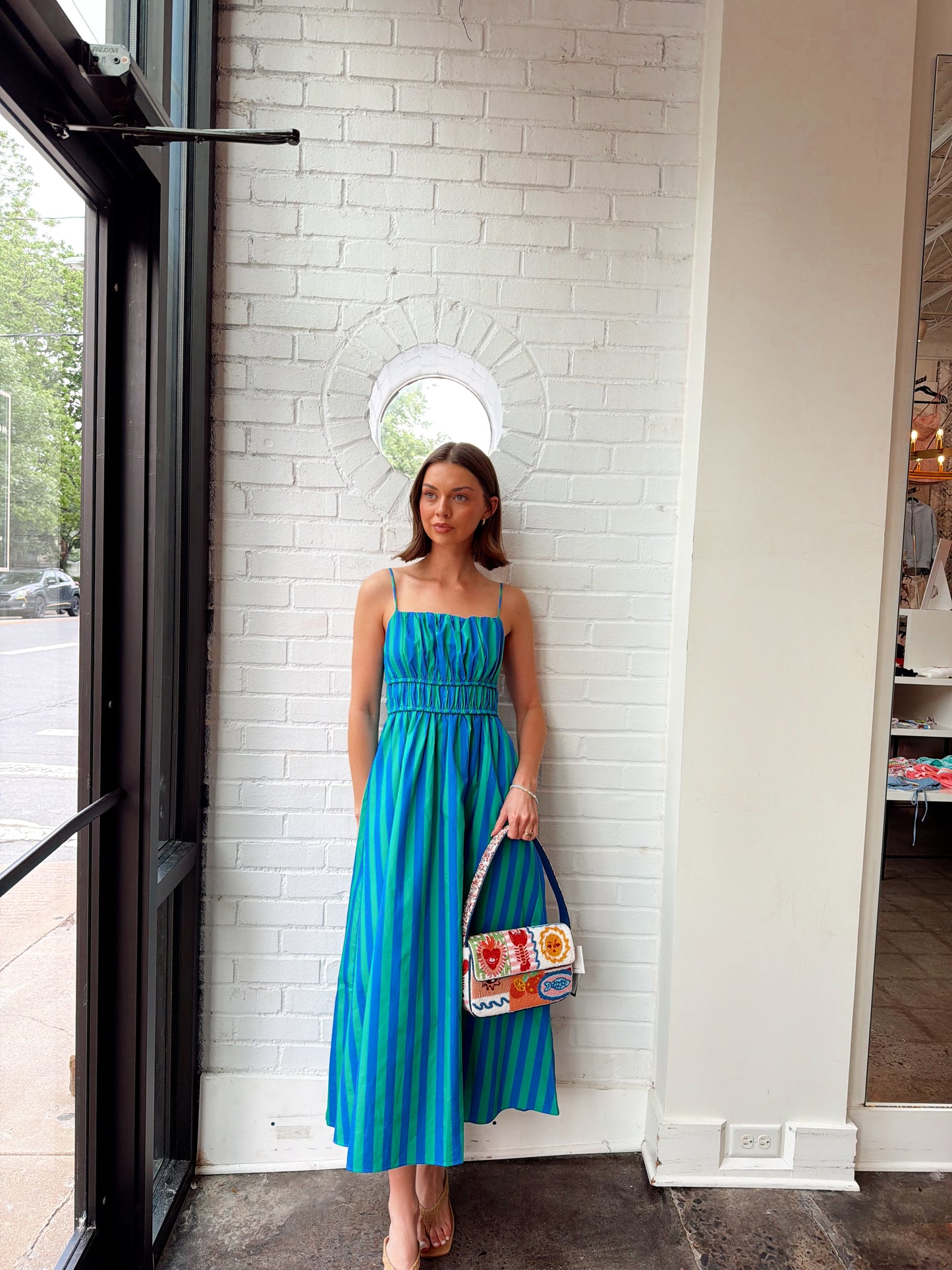STRIPE SLEEVELESS MAXI DRESS