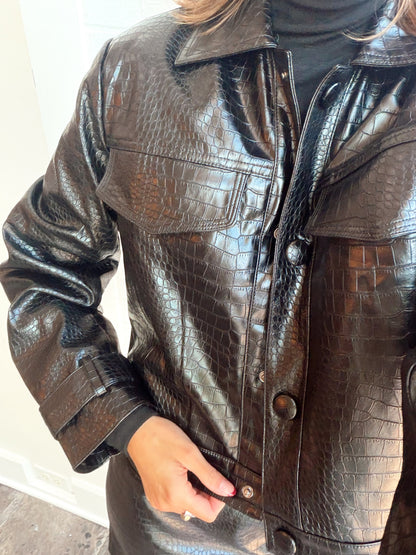 FAUX CROC SHRUNKEN JACKET