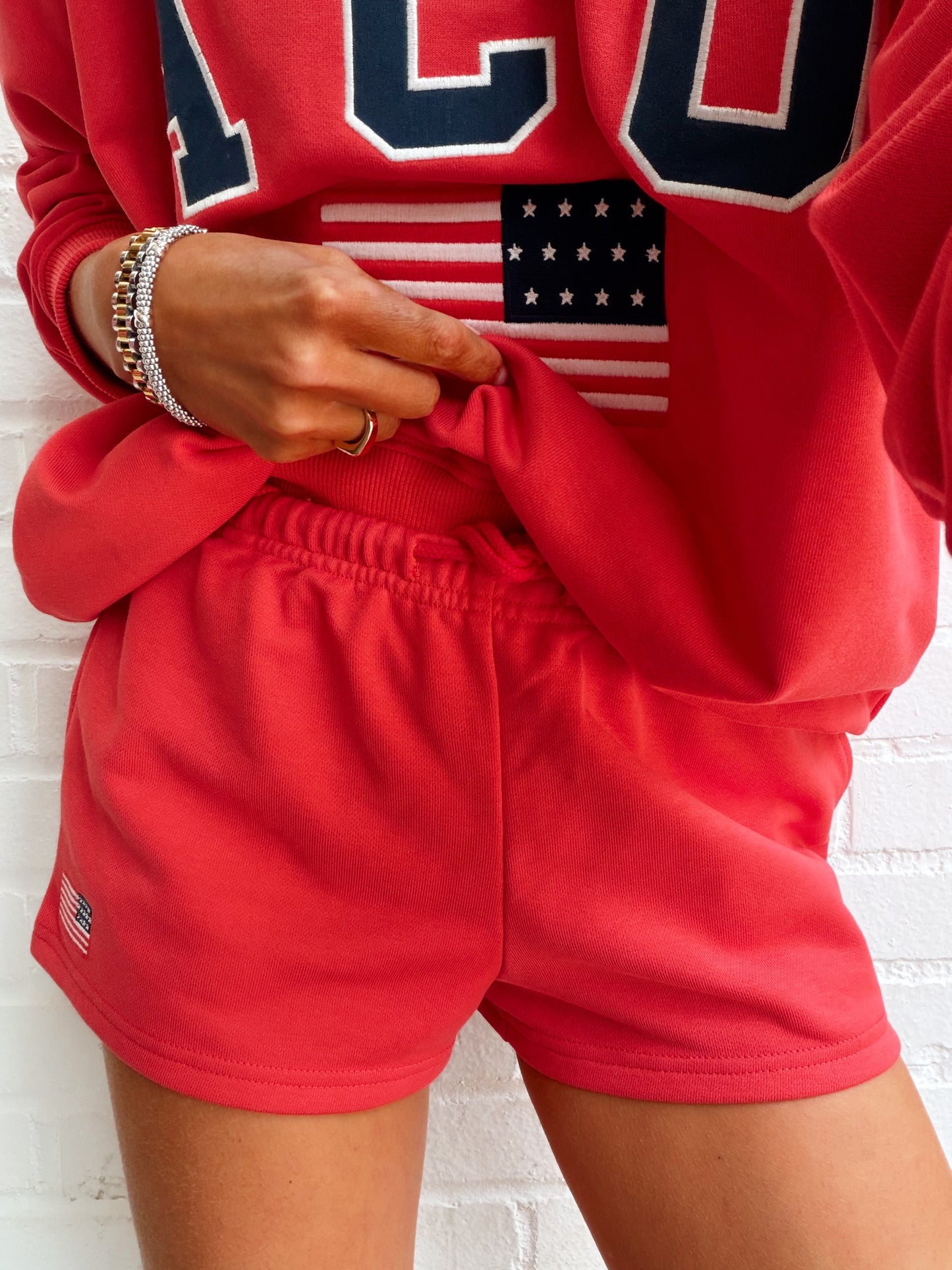 USA FLAG EMBROIDERED MID-RISE SWEATSHORT
