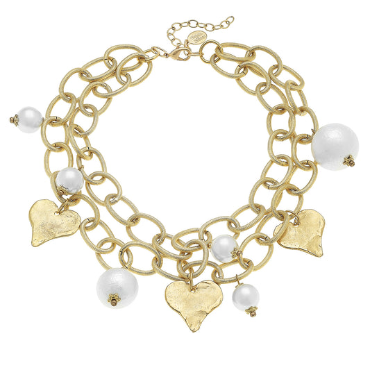 GOLD HEART & GENUINE COTTON PEARL NECKLACE