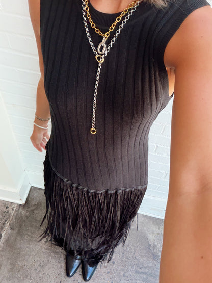 AYSMMETRIC FRINGE MAXI DRESS