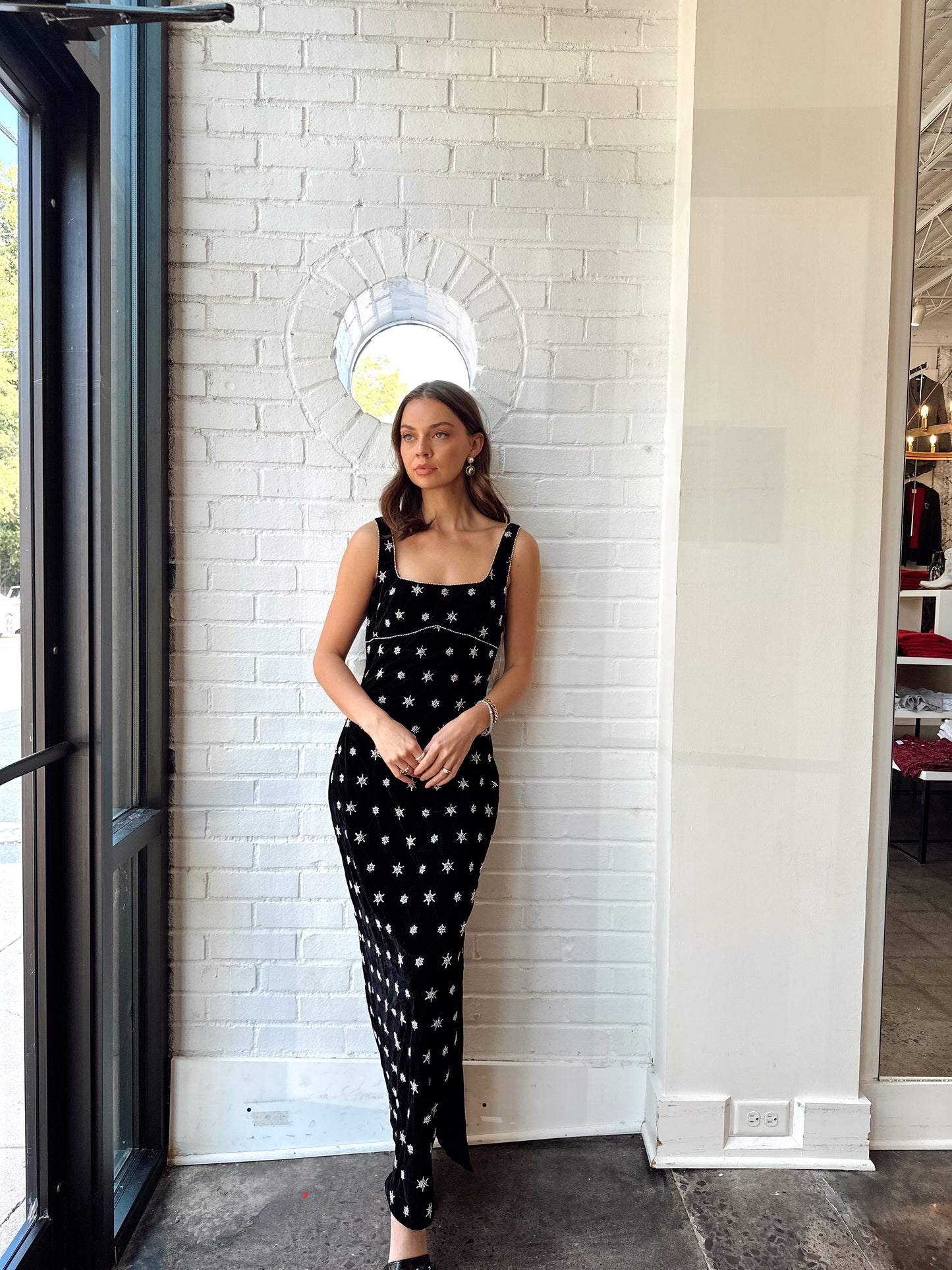 EMRYS BEADED EMBELLISHED VELVET MIDI DRESS