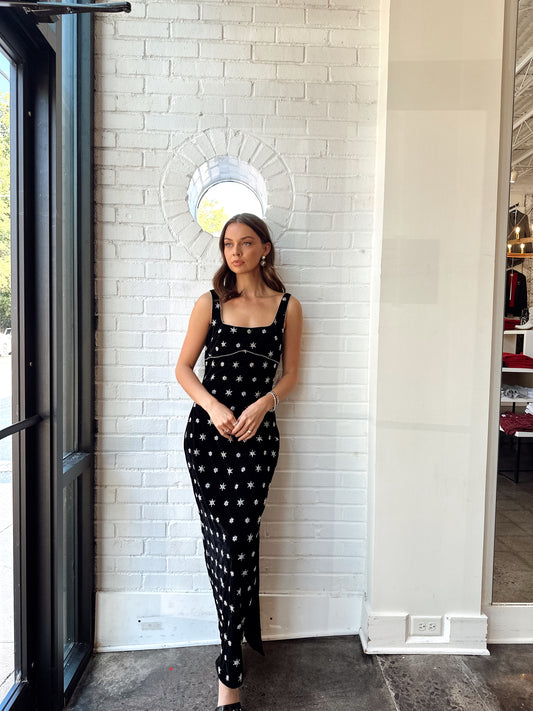 EMRYS BEADED EMBELLISHED VELVET MIDI DRESS