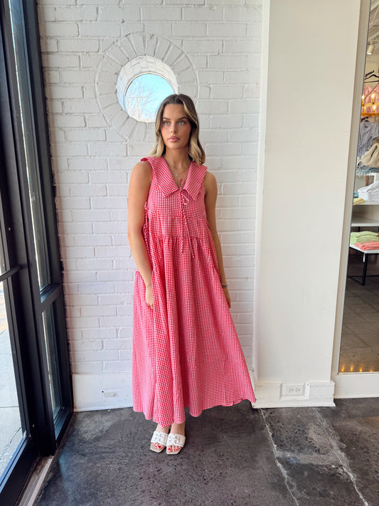 SLEEVLESS GINGHAM DRESS