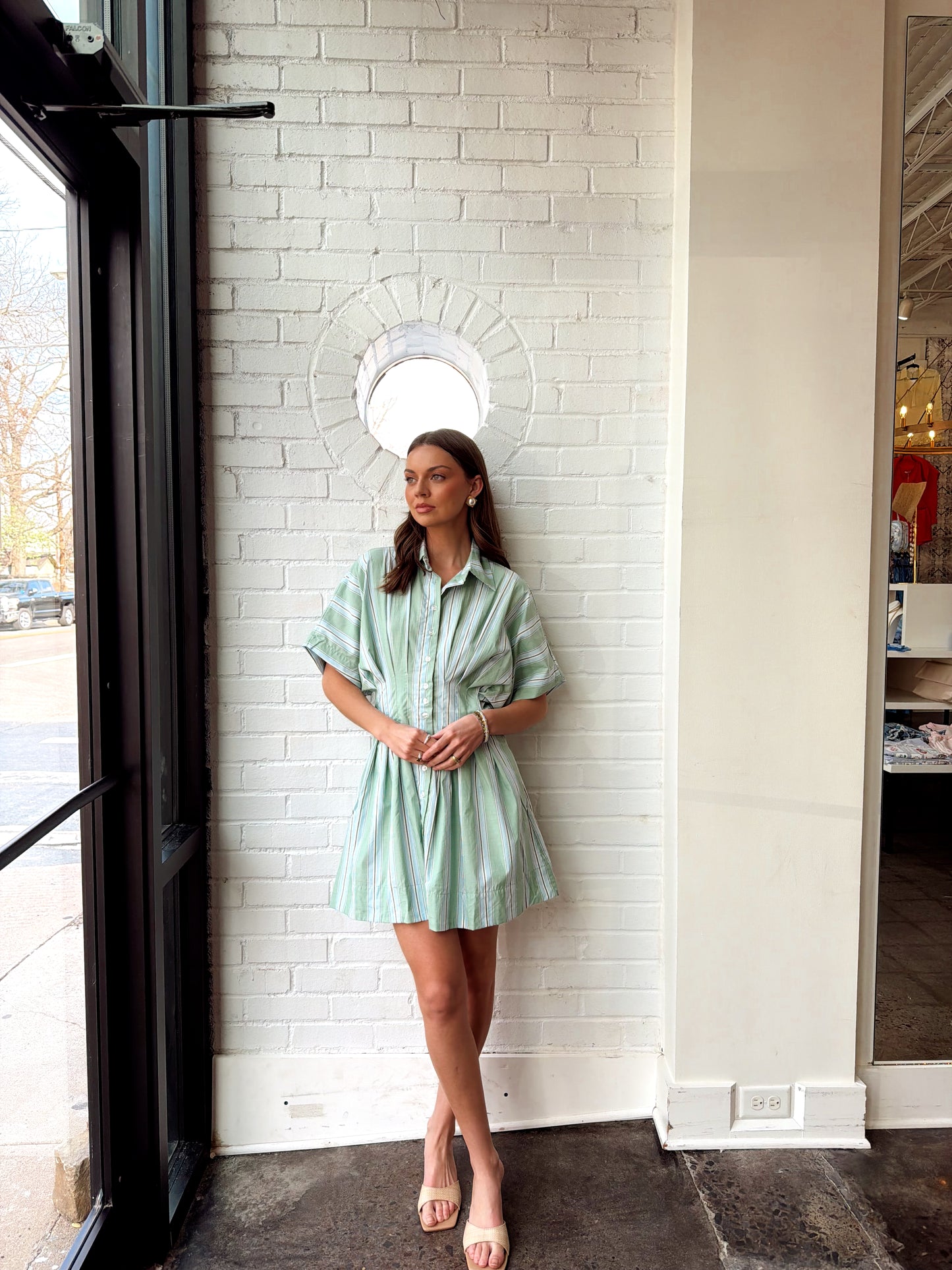 LORINE STRIPE MINI SHIRT DRESS