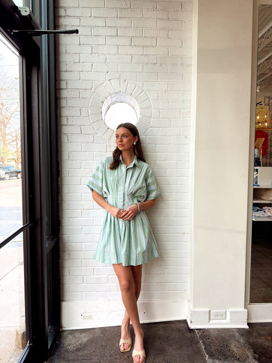 LORINE STRIPE MINI SHIRT DRESS