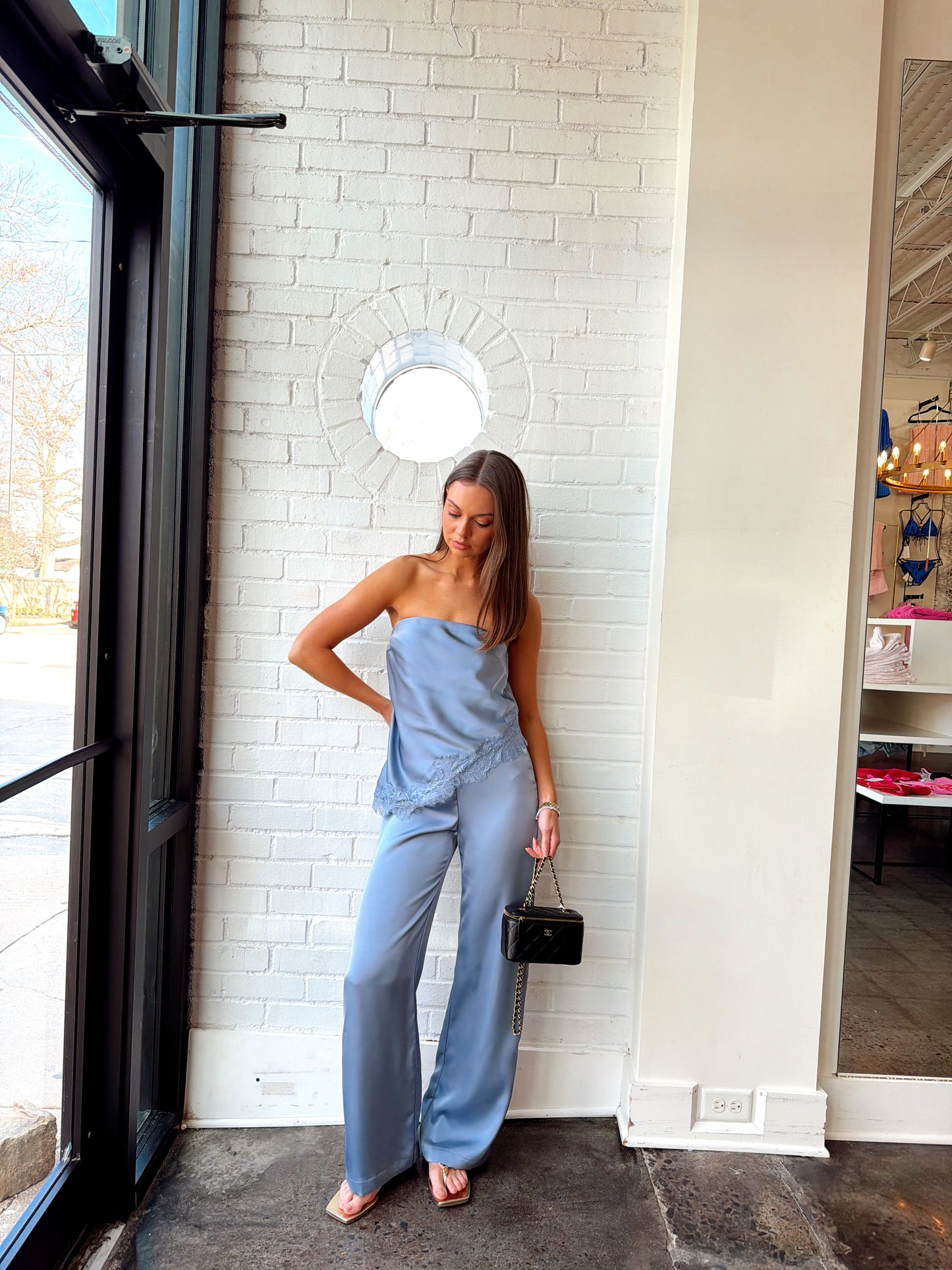 SATIN STRAIGHT LEG TROUSERS