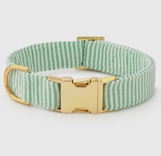 GREEN SEERSUCKER DOG COLLAR