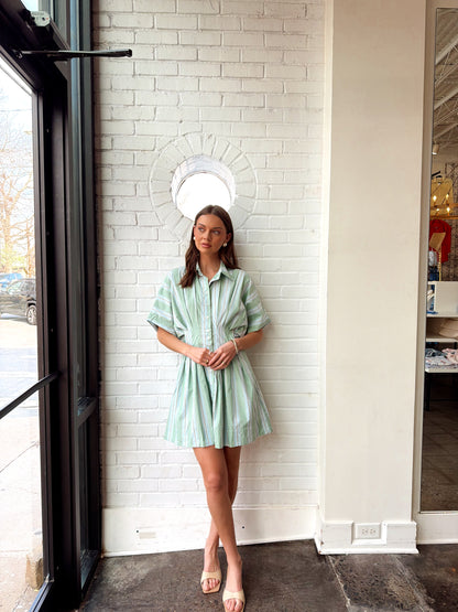 LORINE STRIPE MINI SHIRT DRESS