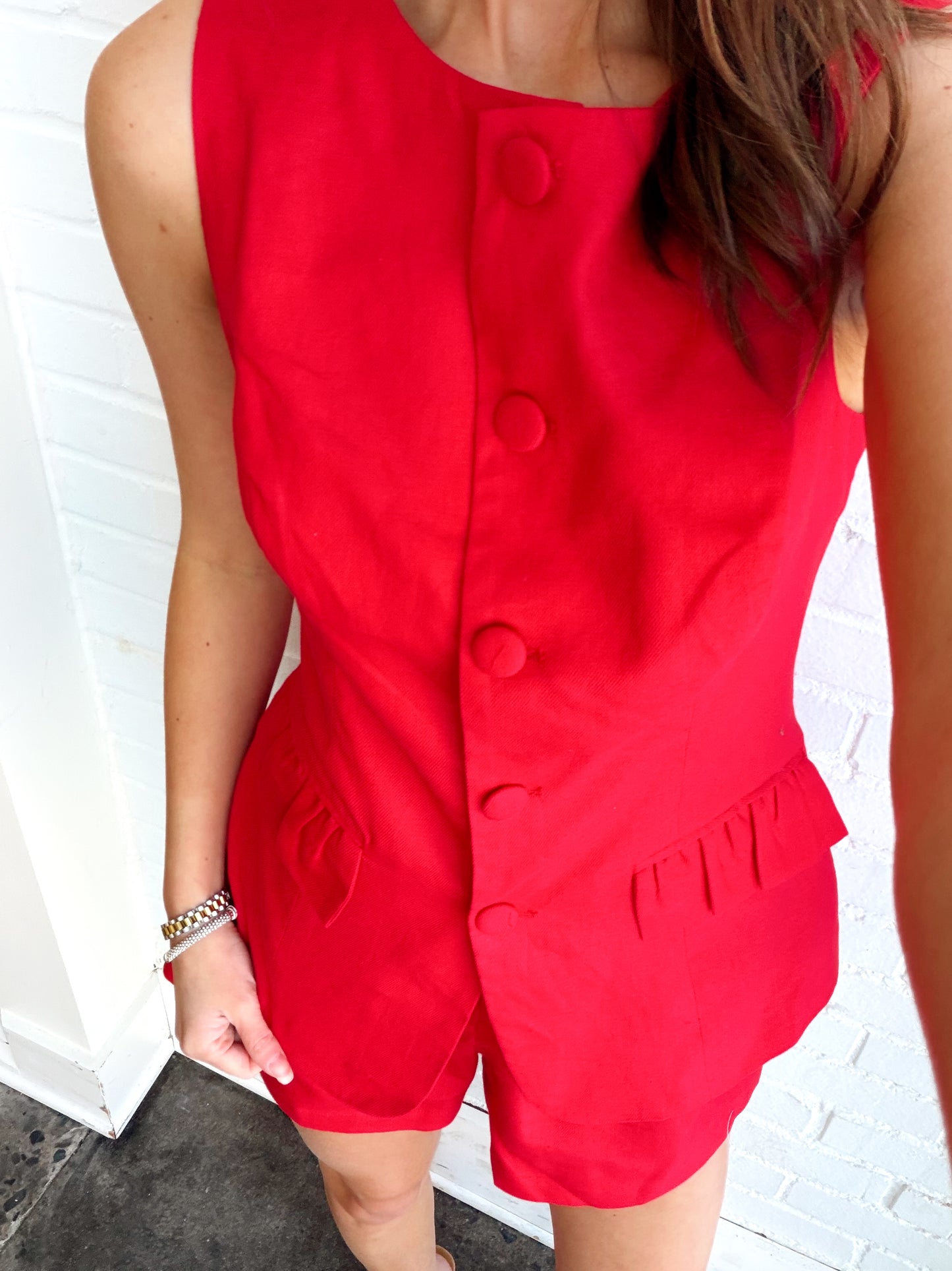 LINEN BUTTON DOWN VEST & SHORTS SET