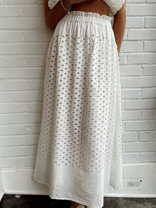 EYELET MAXI SKIRT