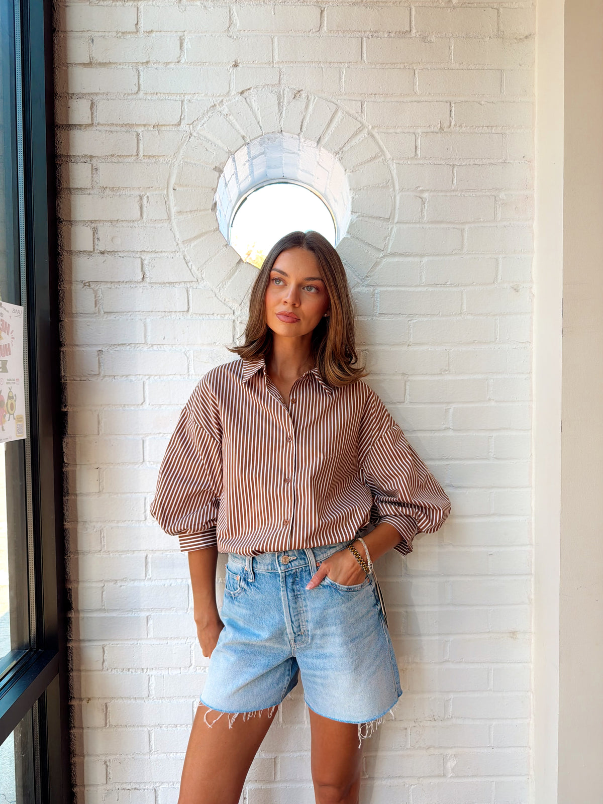 STRIPED BALLON SLEEVE SHIRT