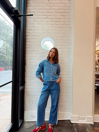 THE SIDELINES DENIM TRACK PANT
