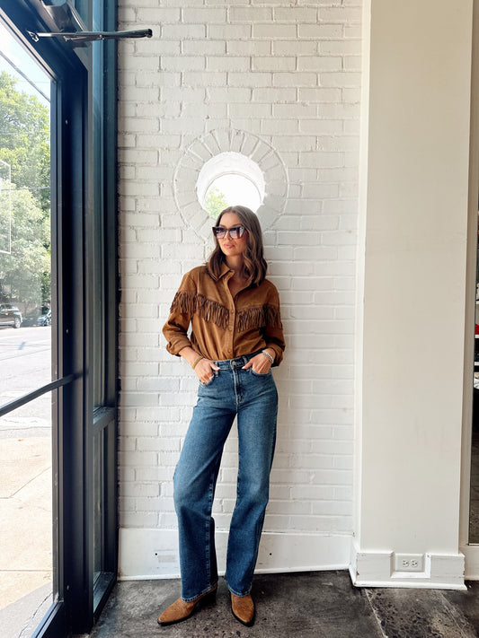 CLEA FAUX SUEDE TOP