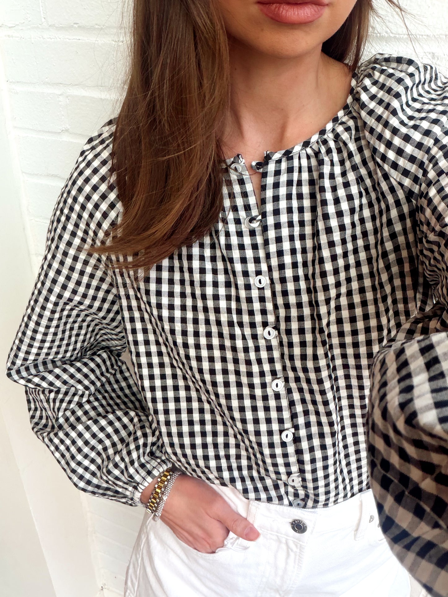 PERFECT GINGHAM BUTTON BLOUSE