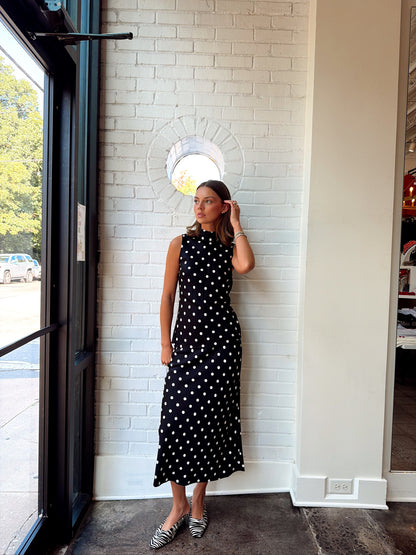 ENNIS SATIN POLKA DOT MIDI SKIRT