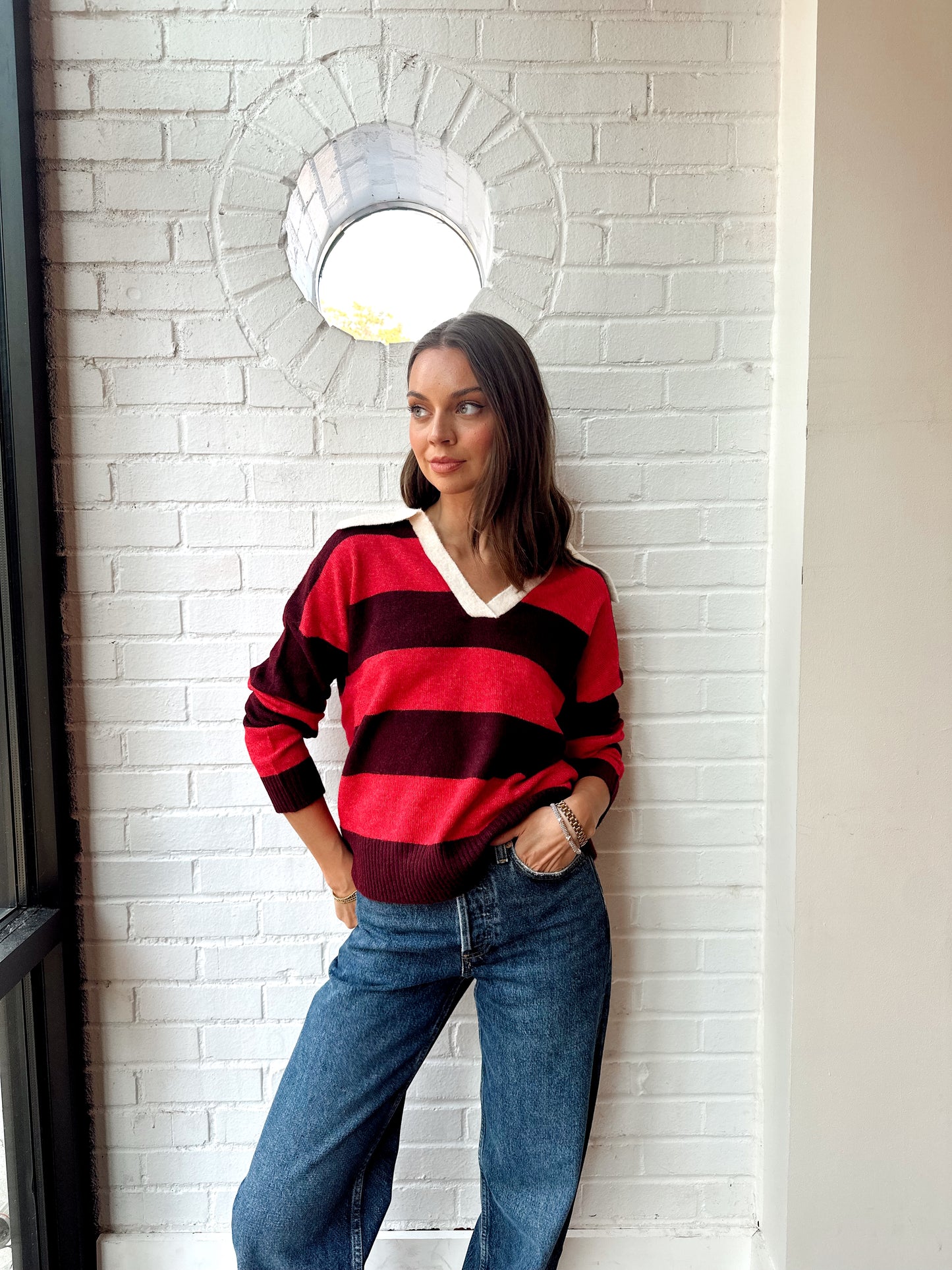 MARLEY STRIPED RUBY SWEATER