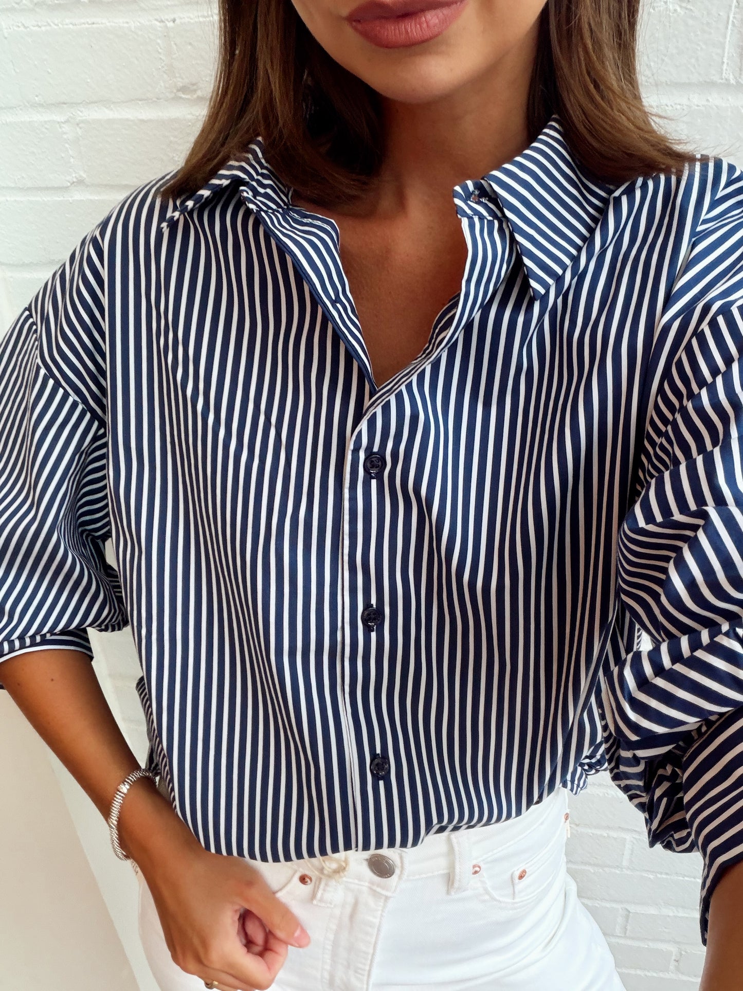 STRIPED BALLON SLEEVE SHIRT