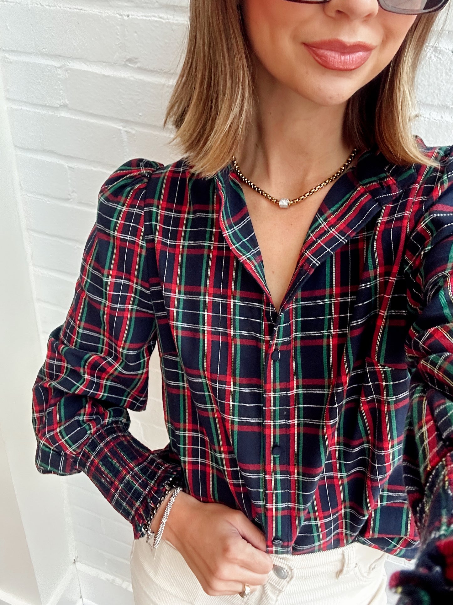 CHAPMAN PLAID SPLIT NECK TOP