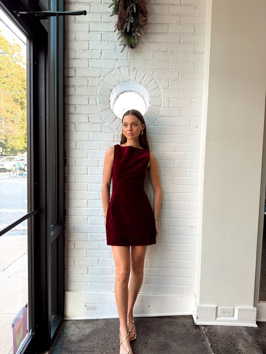CARMINE VELVET MINI DRESS