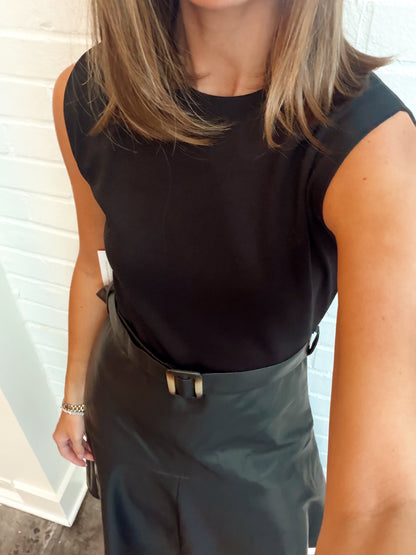 FAUX LEATHER SKATER MIDI DRESS