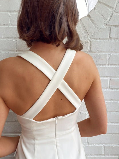 WHISPER CROSS BACK HALTER MINI DRESS