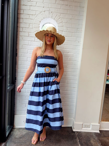 MONTEY STRAPLESS BELTED MIDI DRESS