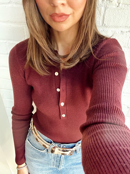 LONG SLEEVE JOHNNY COLLAR SWEATER