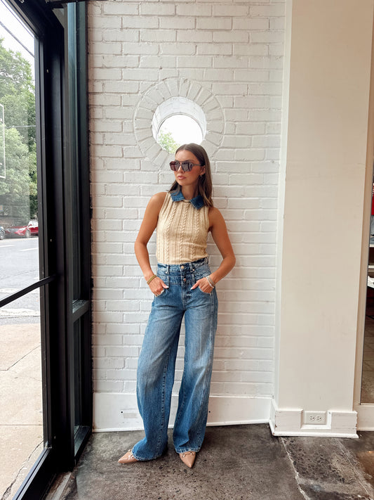 DASH DENIM COLLARED SHELL