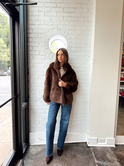 COFFEE FUR HOODED JACKET