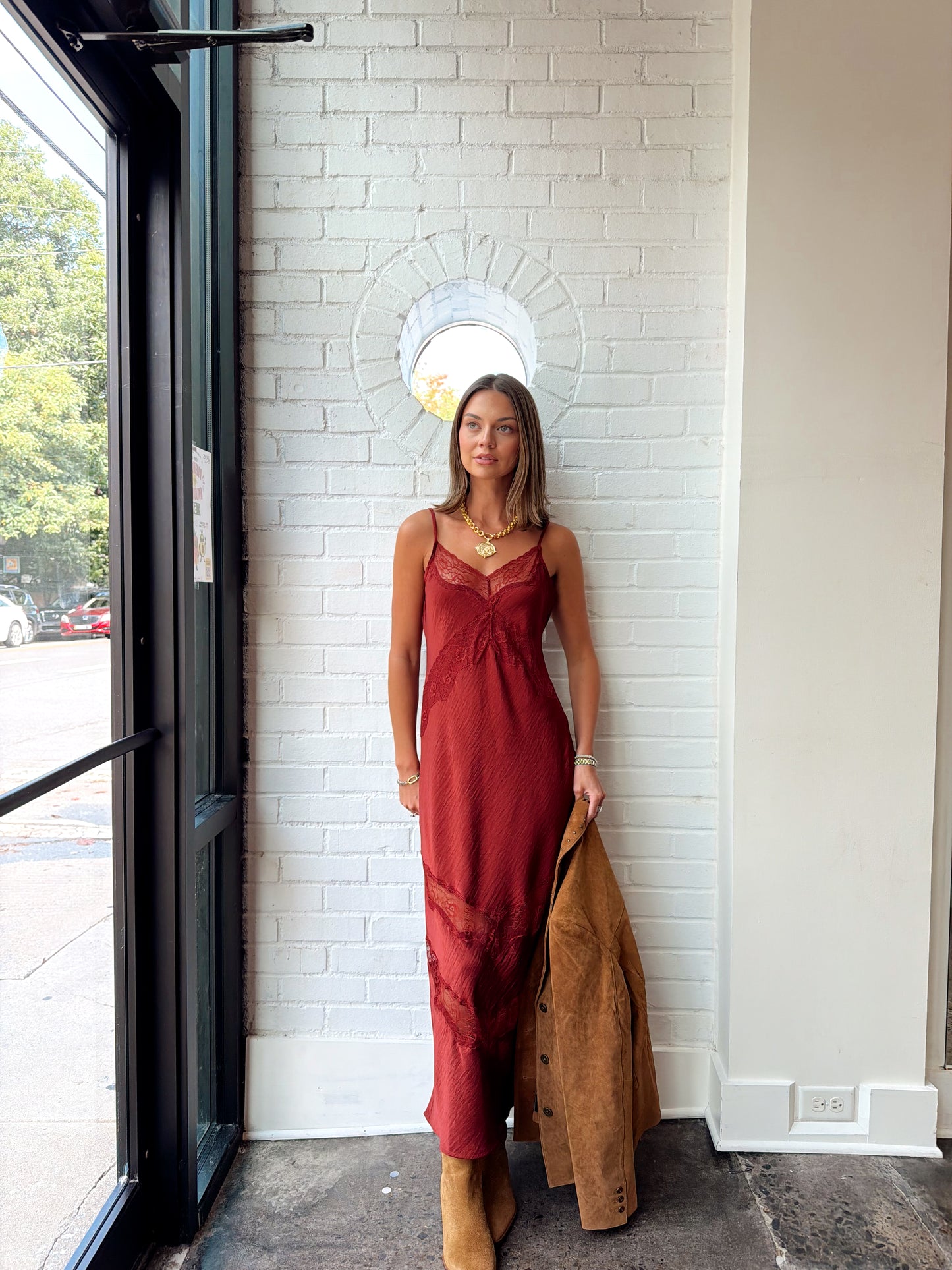 BRUNA LACE INSET MIDI DRESS