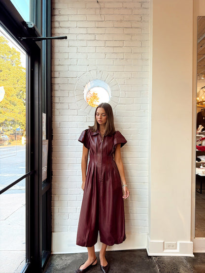 FAUX LEATHER ZIP MIDI BUBBLE DRESS