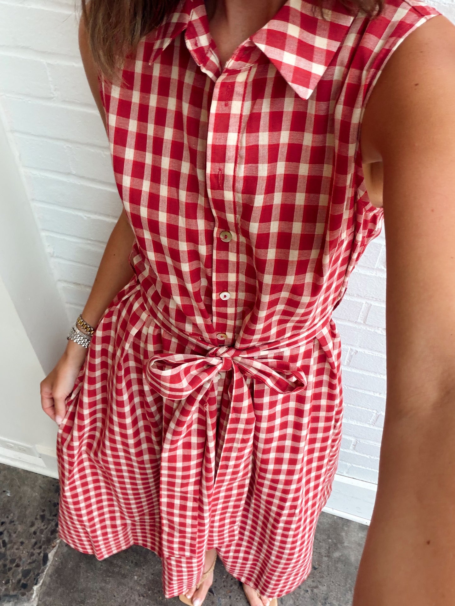 GINGHAM CHECK BUTTON DOWN DRESS
