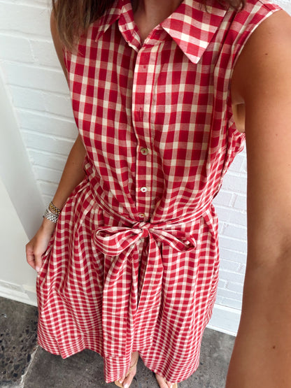 GINGHAM CHECK BUTTON DOWN DRESS