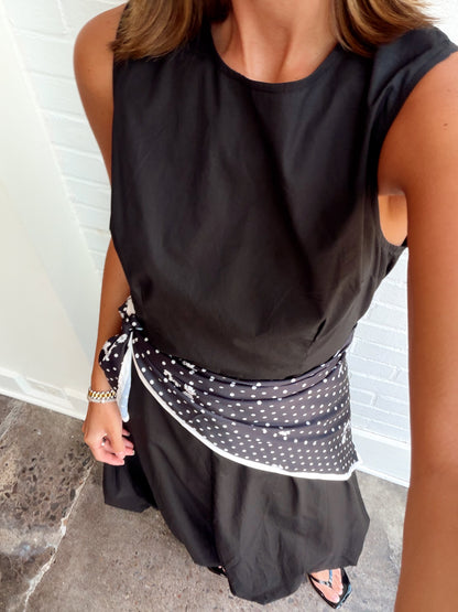 MAXI DRESS W/ ATTACHED SCARF BELT
