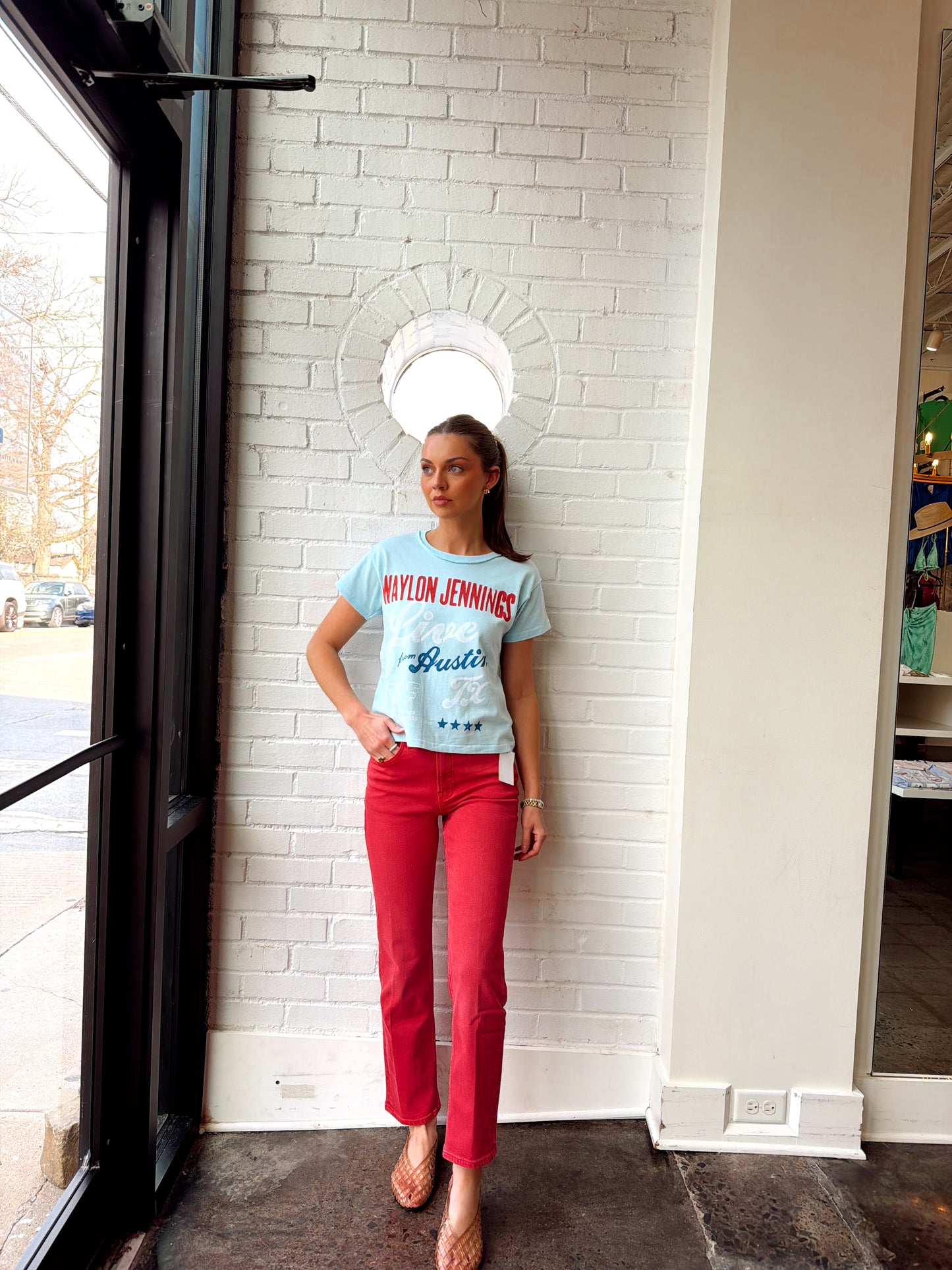 GOOD ICON ANKLE JEAN: CHERRY RED