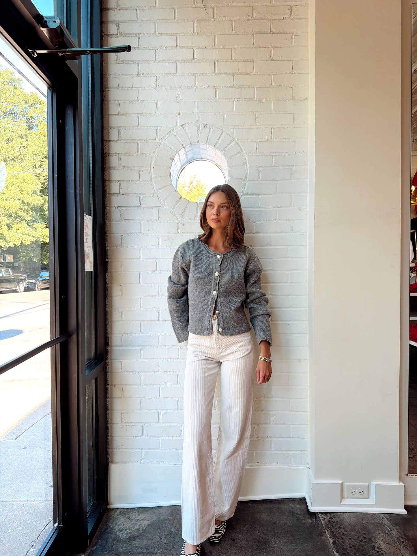 LINETTE LONG SLEEVE CREWNECK CARDIGAN