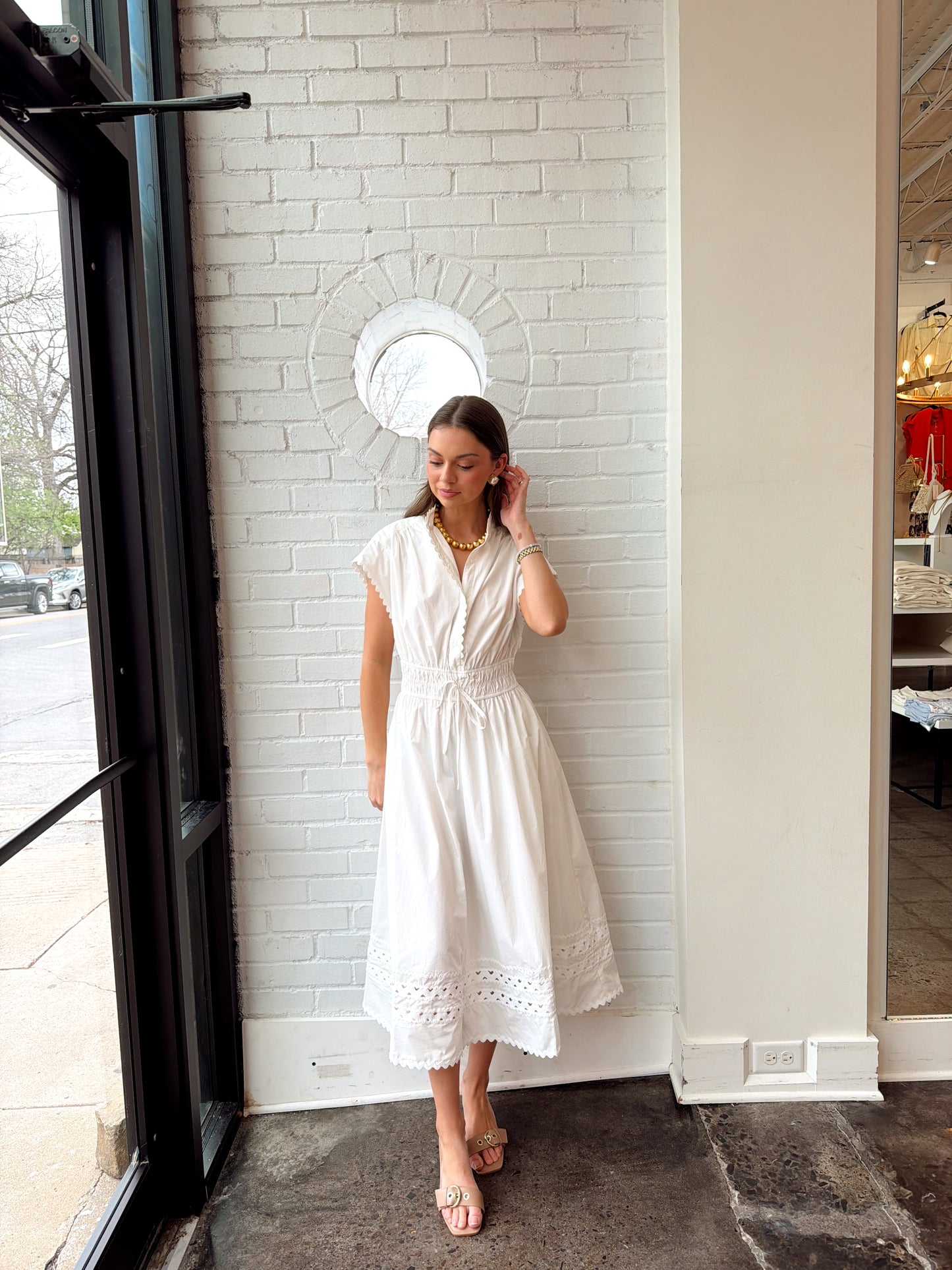 RIC RAC DETAILED SHORT SLEEVE MIDI DRESS