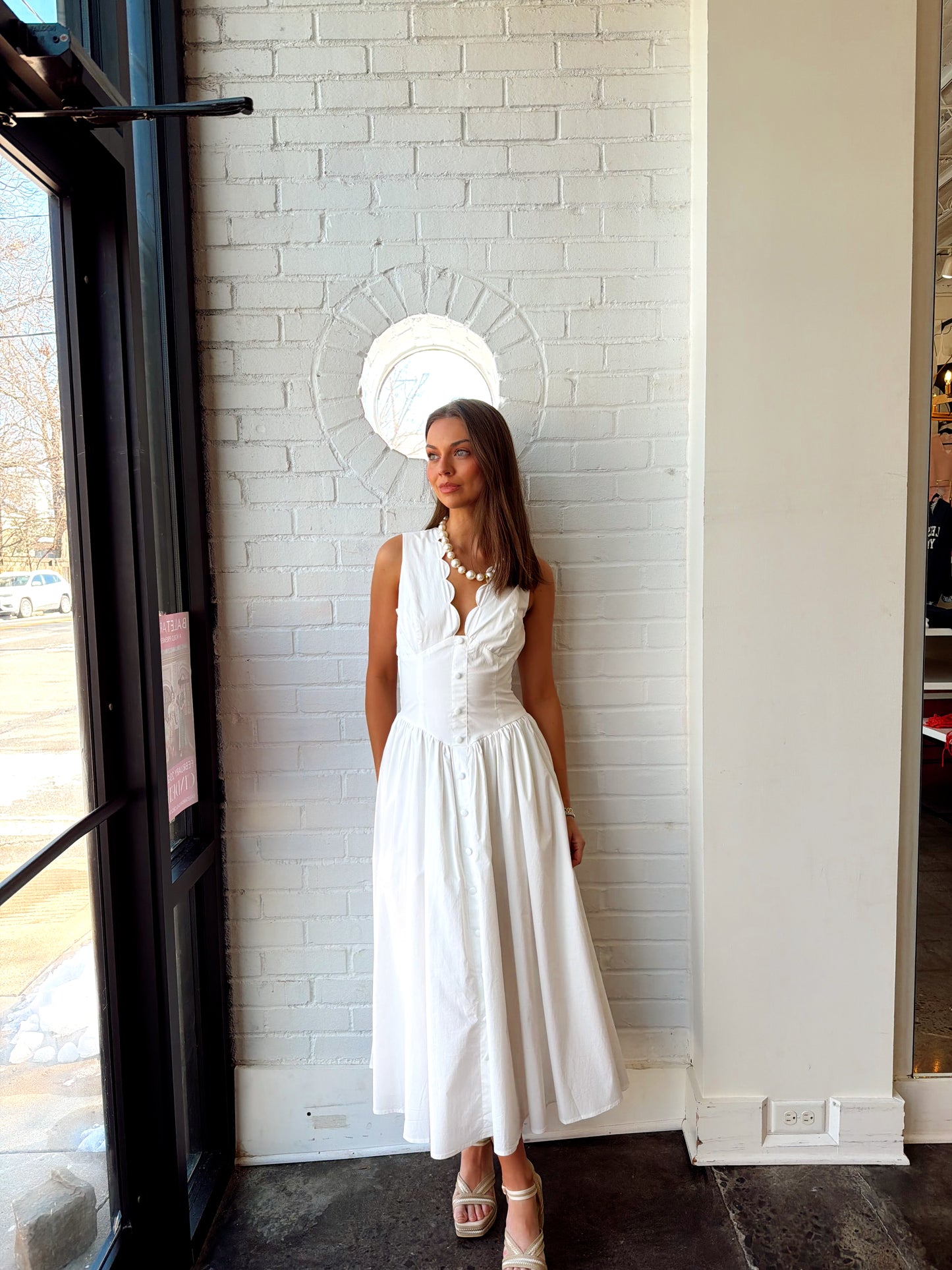 POPLIN SCALLOP NECK SLEEVELESS MIDI