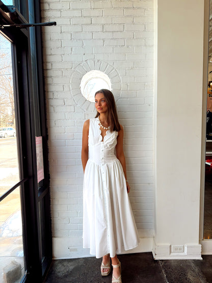 POPLIN SCALLOP NECK SLEEVELESS MIDI