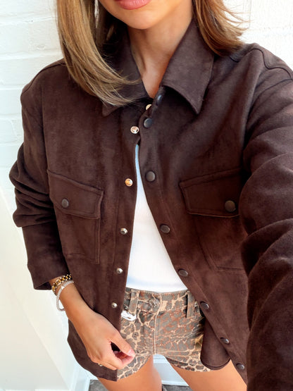 SADINA FAUX SUEDE LS BUTTON UP SHIRT